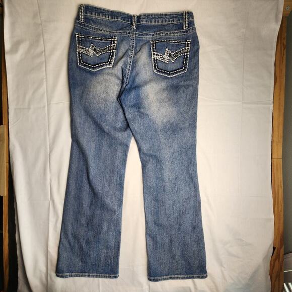 Vintage Y2K Revolt Embellished Faded Hippie Jeans Womens 14 Flare Wide Leg - Picture 4 of 9